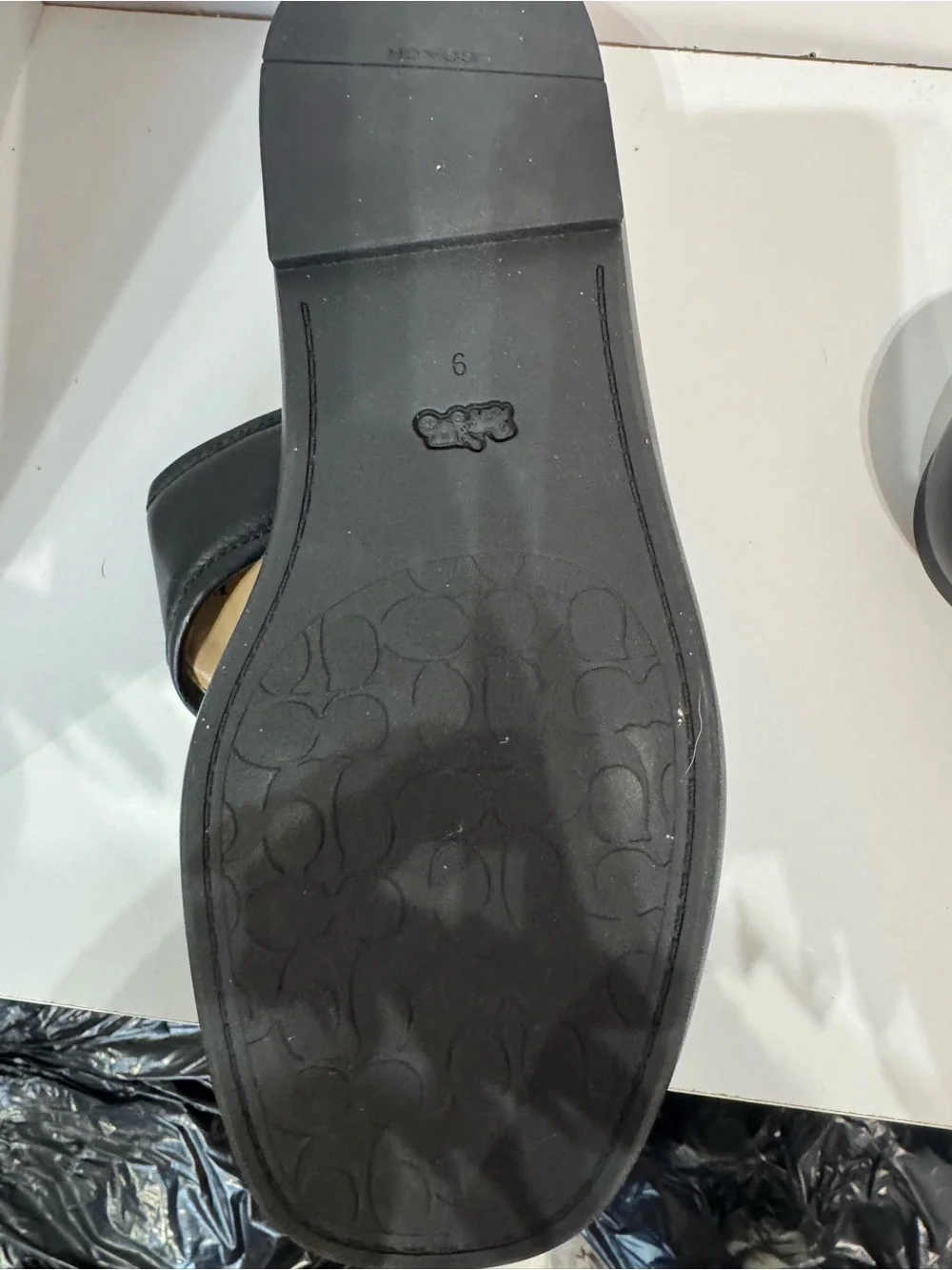 Coach Black Leather Toe-Post Slide with Gold Accent